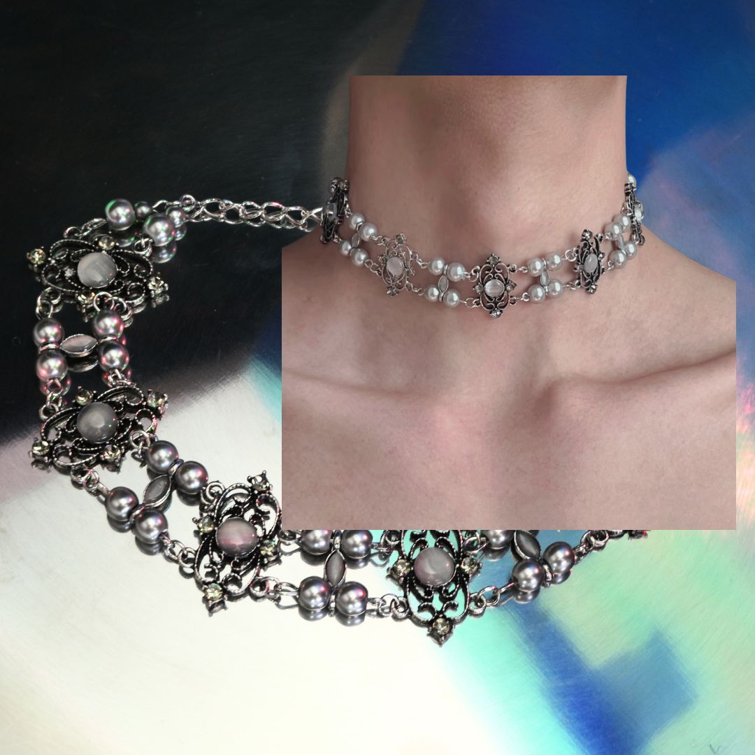The Cord of Life – Vintage Pearl Choker with Cat’s Eye Stone