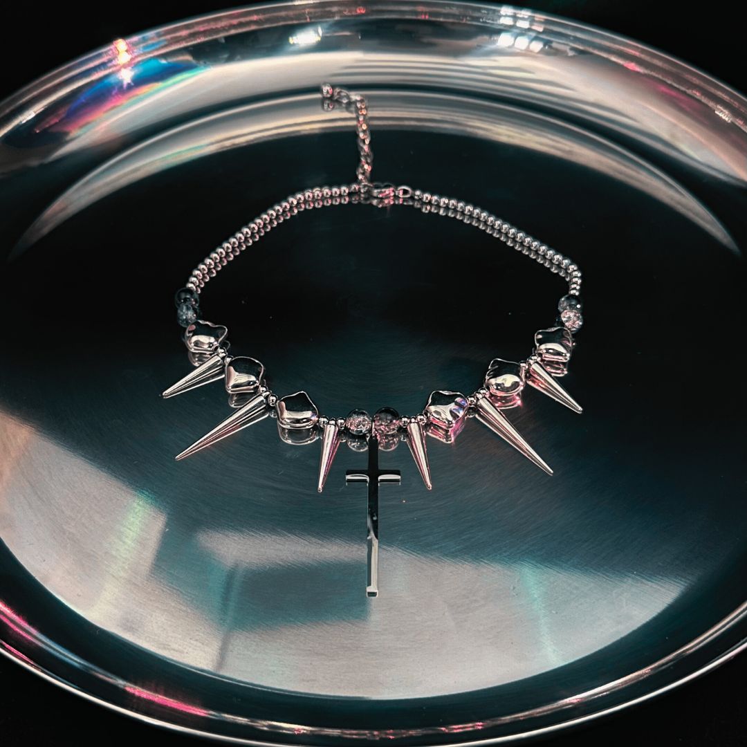 Unbowed – Spike Cross Choker Brutalist Necklace