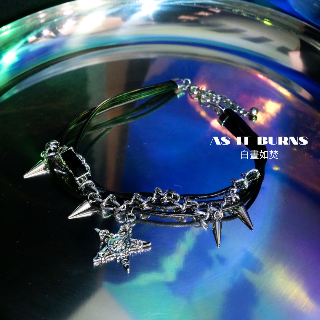 As It Burns – Spiked Leather Choker with Star Charm