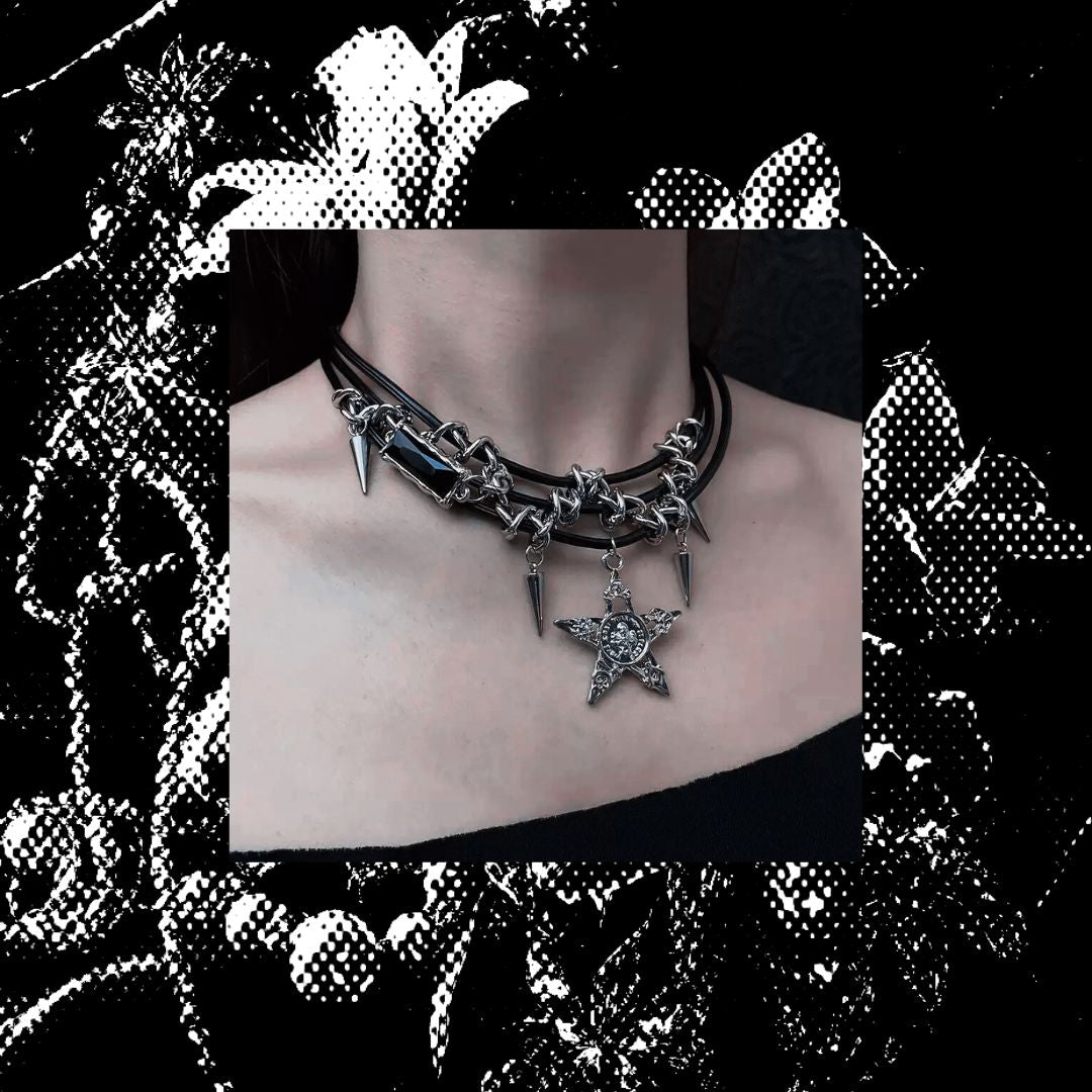 As It Burns – Spiked Leather Choker with Star Charm