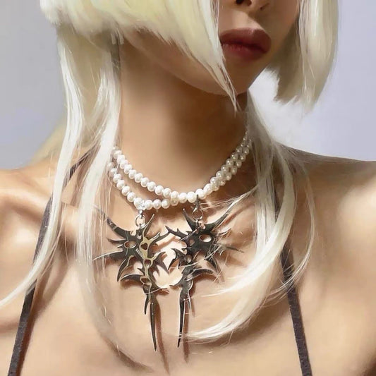 Pearl Choker with Silver Pendant | YUGH.