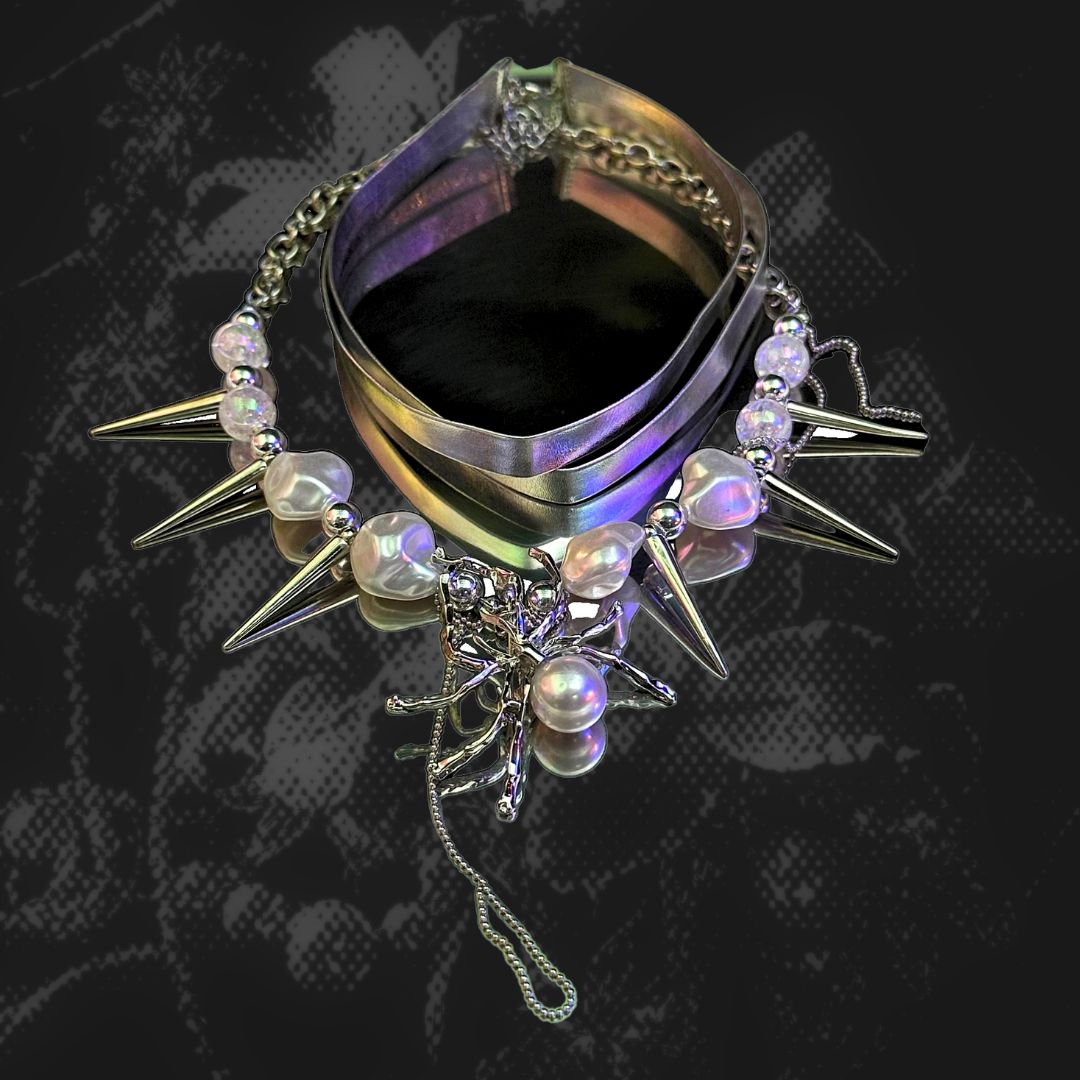 Cyber Heist – Double Layer Spike & Pearl Choker