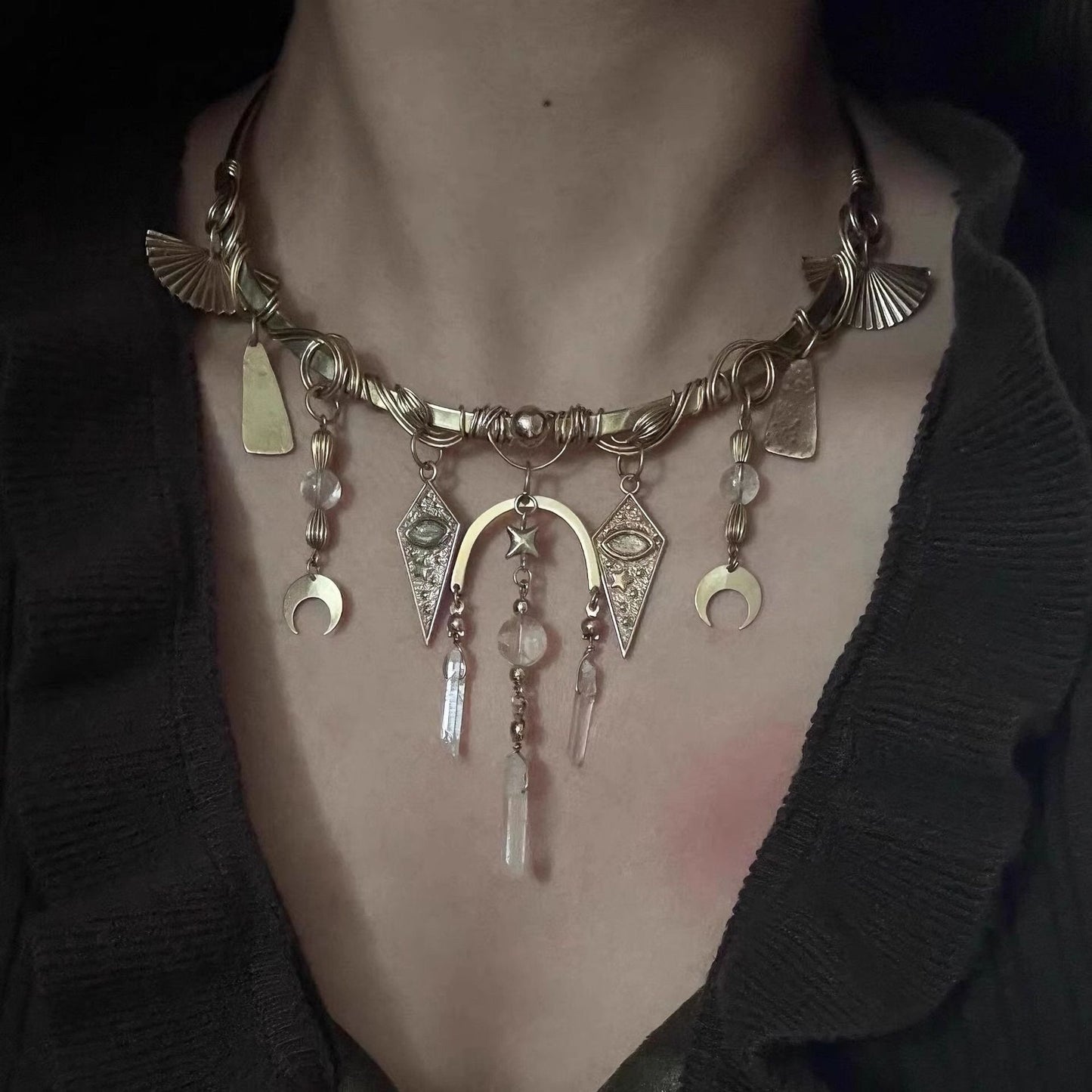 Vintage Gold-Tone Geometric Tassel Necklace | Minimalist Statement Jewelry by YUGH