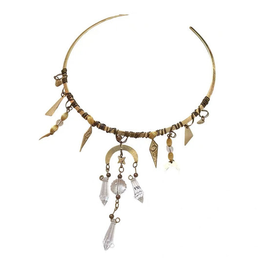 Vintage Gold-Tone Geometric Tassel Necklace | Minimalist Statement Jewelry by YUGH