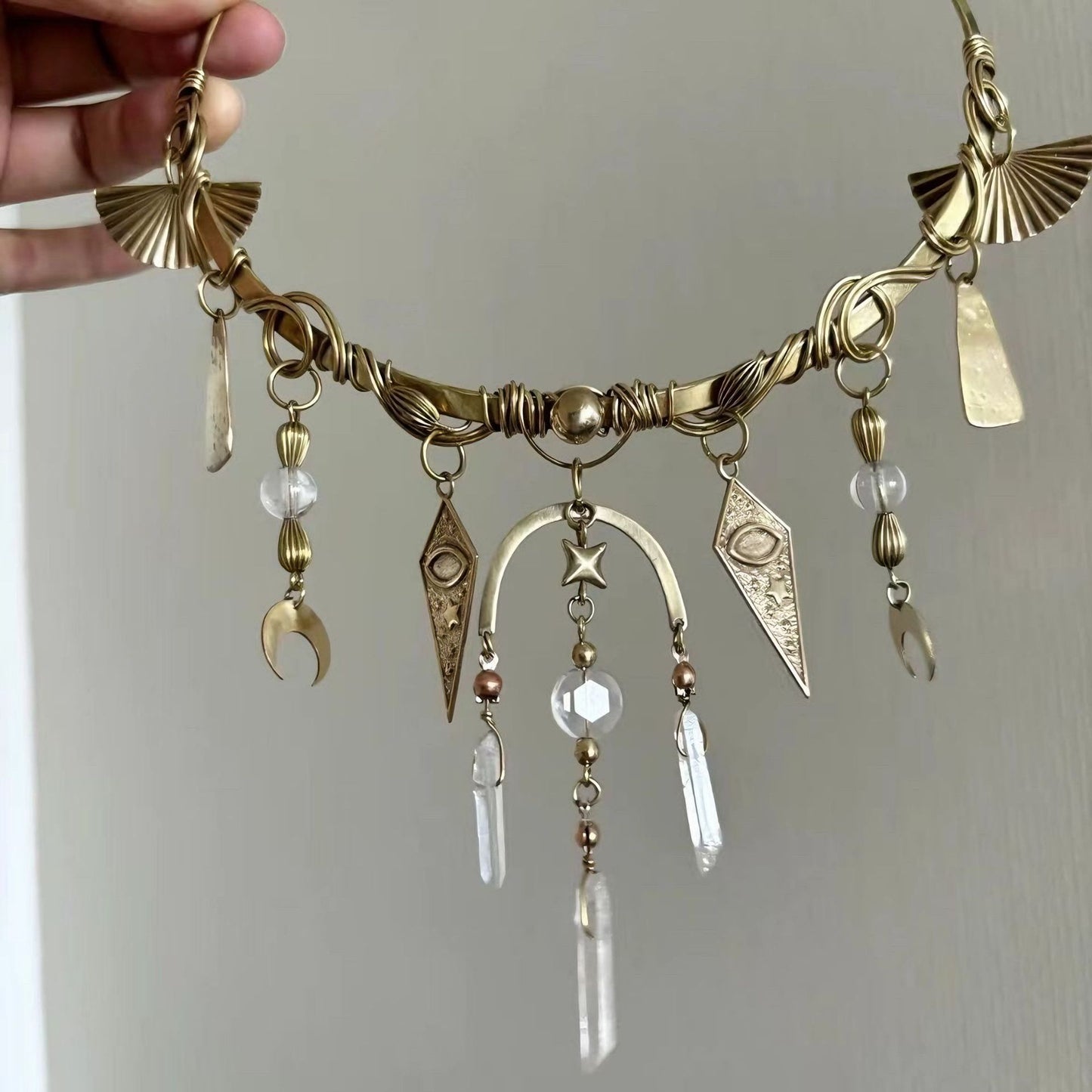 Vintage Gold-Tone Geometric Tassel Necklace | Minimalist Statement Jewelry by YUGH